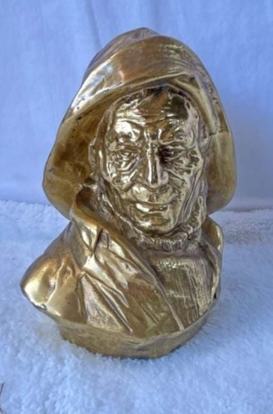 Vintage PM Craftsman Old Salt Fisherman Brass Bust Figurine